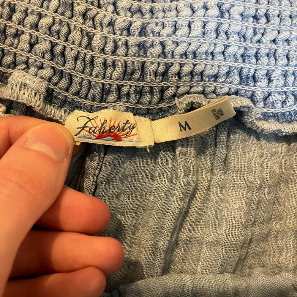 Faherty Dream Cotton Gauze Wide Leg Pant Light Indigo Wash - Picture 4 of 15